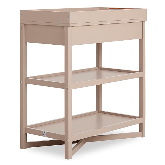 Dream On Me Owen Changing Table in Almond Butter, BSA Certified, with Two Bottom Shelves for Storage