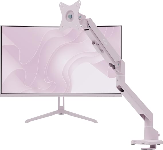 Pixio PXC248WAVE Pink 24 inch 200Hz Refresh Rate FHD 1080p Resolution 1500R Curve Fast VA Panel 1ms GTG Response Time HDR Curved Gaming Monitor and PS1S Wave Pink Single Monitor Arm - Fits up to 32 in