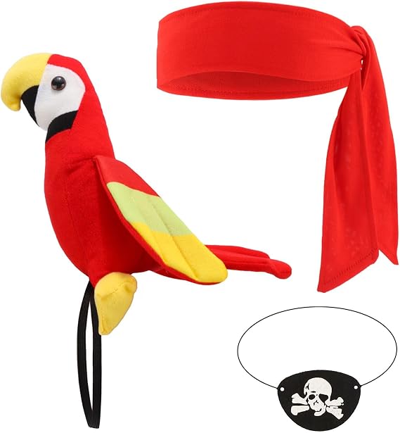 Chanaco Pirate Costume Accessories Women Men Pirate Headband Parrot Eye Patch Outfit for Halloween Cosplay Party