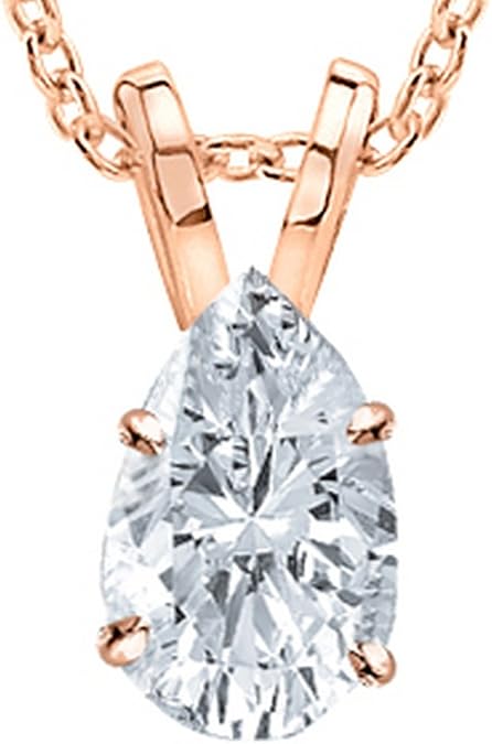 1 Carat 14K White Gold Pear Diamond Solitaire Pendant Necklace I-J Color VS1 Clarity, w/ 16" Silver Chain