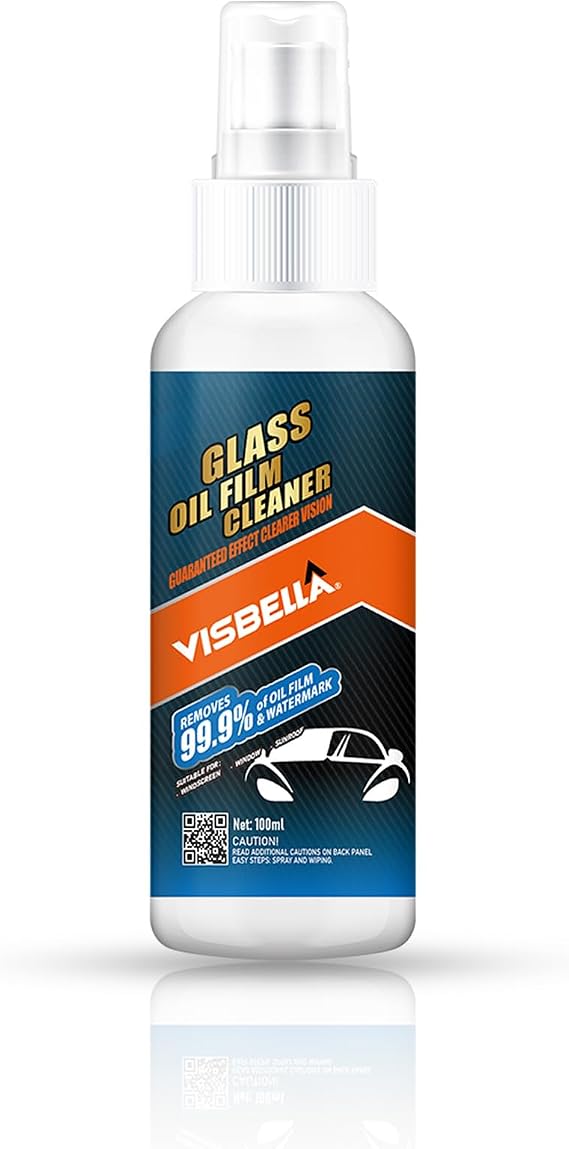 Visbella Oil Film Cleaner Spray, Car Windshield Wiper Fluid Liquid, Clear Vision Auto Windows & Rear-view Mirror, Watermark Spot Remover for Glass Surfaces, Automotive Rain Repellent Tool 3.38FL.OZ.