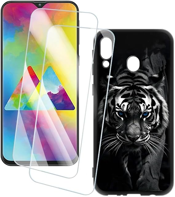 Galaxy M20と互換性がある ケース＆強化ガラス - 虎
