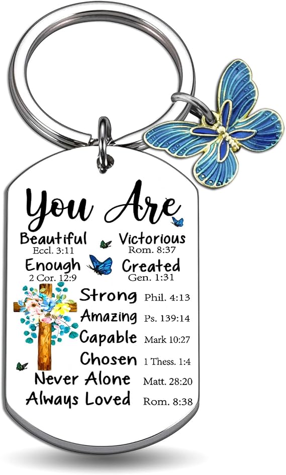 Christian Keychain for Women Bible Verse Gift Inspirational Butterfly Charm