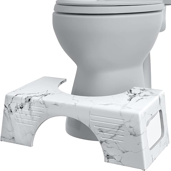 Squatty Potty Carrara Marble Bathroom Toilet Stool 7 Inch - Gray | Ergonomic Squat Footrest Bathroom Stool for Improved Bowel Health and Natural Posture
