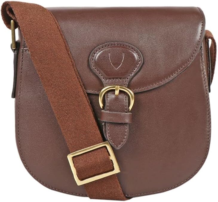 Hidesign Petra Leather Crossbody Bag with Saddle Shape and Faux Buckle Closure