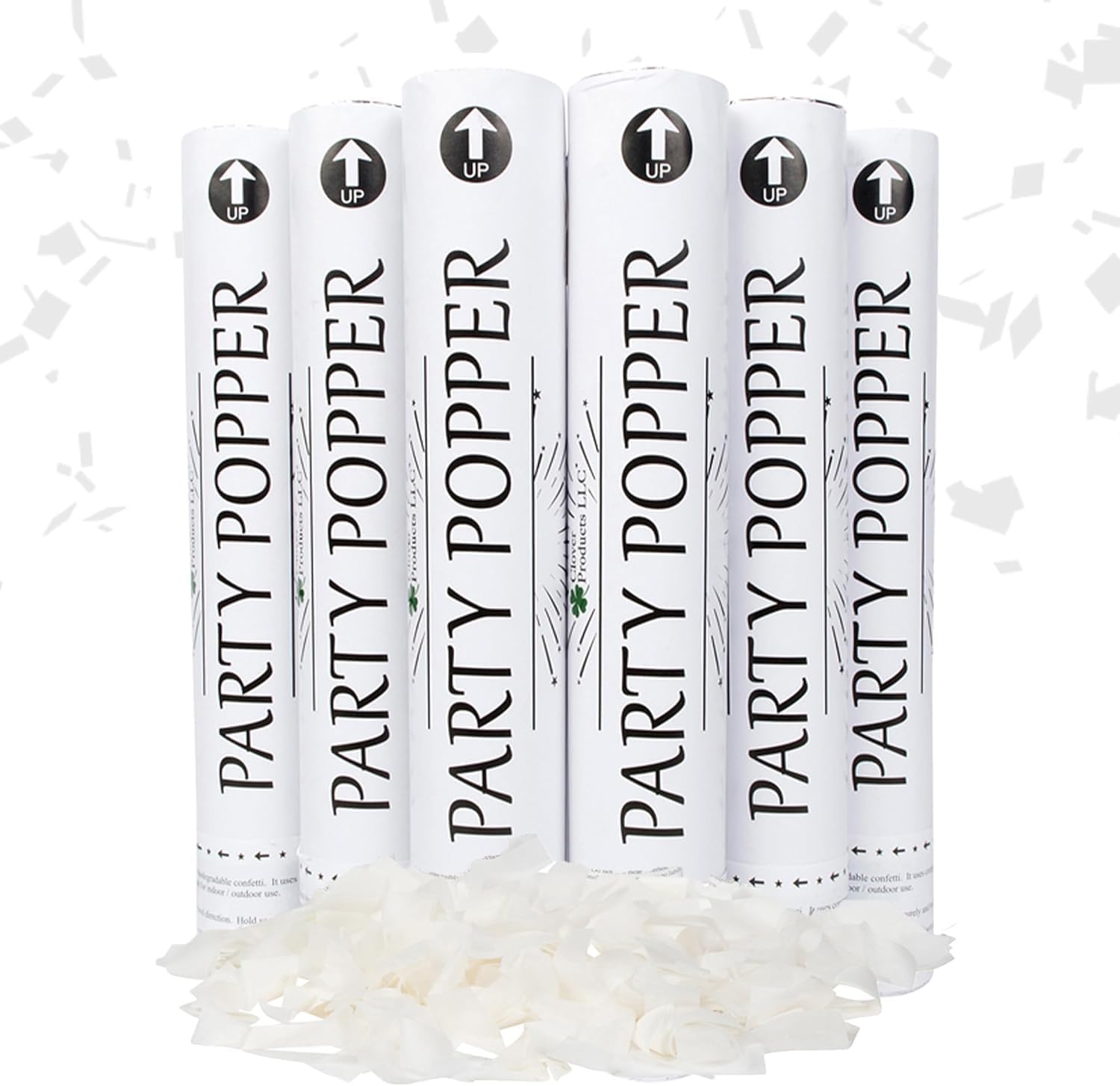 Clover Products 12 Biodegradable Confetti Cannons | 6 Pack | White Poppers for Weddings, Birthdays & Events | Air-Powered, Safe & Easy to Use | Shoots 25 Feet for Indoor & Outdoor Celebrations