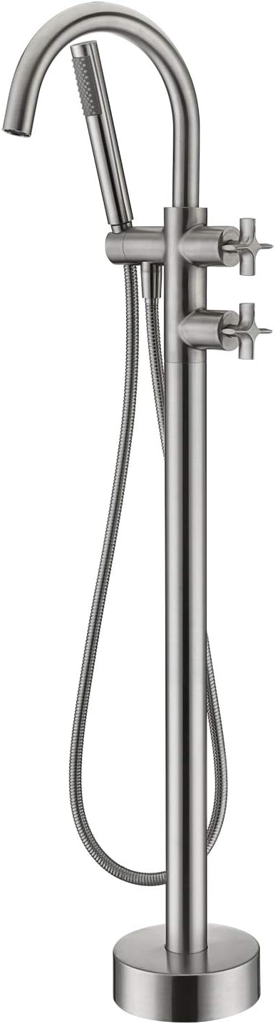 Tub Filler Freestanding Bathtub Faucet Floor Mount Brushed Nickel