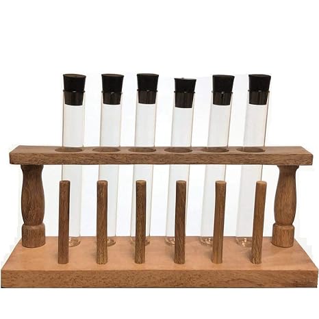 20x150mm Glass Test Tube Set with Rubber Stoppers and Wood Rack, 6 Piece Set, Karter Scientific 150A4
