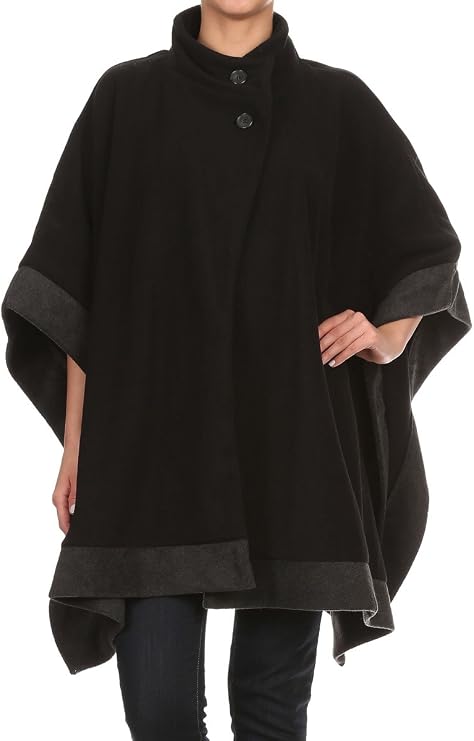 BSB LL Womens Poncho Outer Coat Fall Winter Soft Fleece Open Front Button