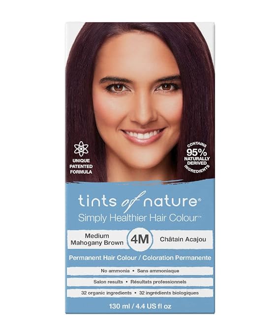 Tints of Nature 4M Medium Mahogany Brown Permanent Hair Dye, Nourishes Hair and Covers Greys, Ammonia-Free, 4.4 fl oz