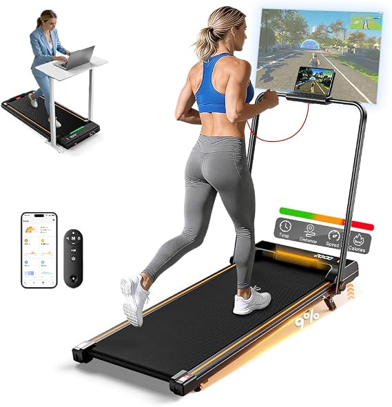 9% Incline Walking Pad Treadmill, Foldable Walking Pad with Handle Bar, 3HP Portable Treadmills for Home Small Spaces with APP & RGB Light
