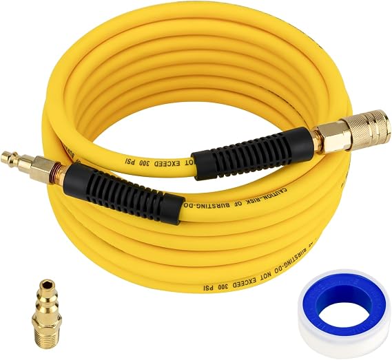 Air Compressor Hose 1/4" x 25 FT, Hybrid Air Hose with Bend Restrictor