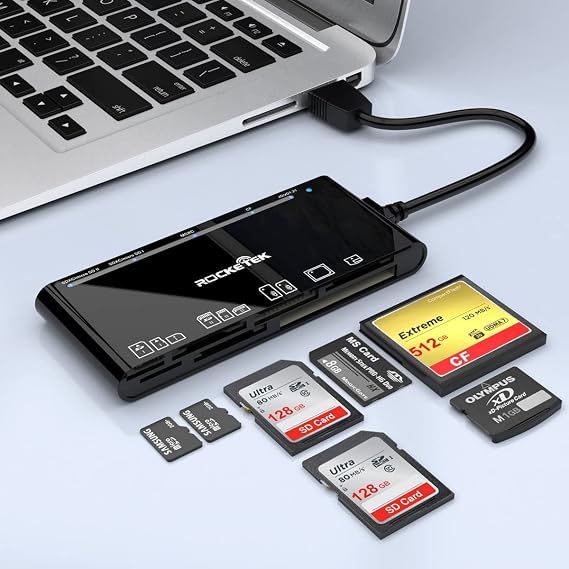 Rocketek USB 3.0 Card Reader, High Speed Memory Card Reader, Writer, 7 Slot Card Simultaneous Read/Write, Supports SD, SDXC, Micro SD, MSXC, CF, XD and More