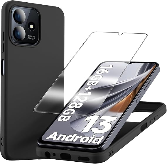 for Ulefone Note 16 Pro Case with Tempered Glass Screen Protector Slim Full-Body Silicone Bumpers Anti-Scratch Shockproof Protective Phone Case Cover for Ulefone Note 16 Pro 6.52(Black)
