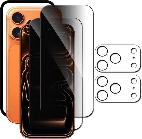 Warmyee 2 Pack Privacy Screen Protector for iPhone 17 Pro, 2 Pack Tempered Glass Camera Lens Protector, with Installation Frame