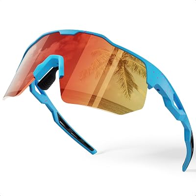HAAYOT Polarized Sports Sunglasses for Men Women UV Protection Baseball Cycling Running Driving Fishing Glasses Blue Red