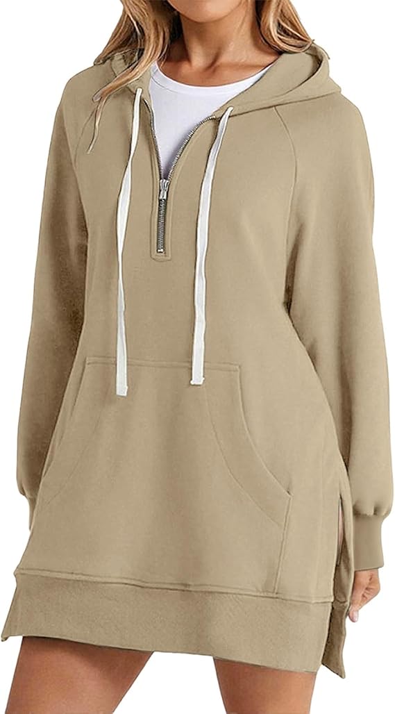 Oversized Sweatshirt for Women 2025 Fall Pullover Casual Long Sleeve Split Hem Hoodie Dress with Kangaroo Pocket