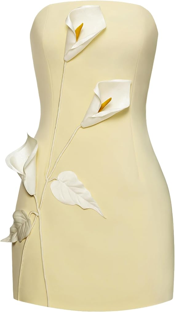 JW PEI Women's Strapless Floral Applique Dress