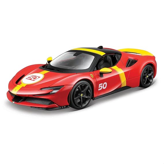 Bburago - Ferrari SF90 Stradale Teslim Edilen Le Mans 1:18, Açık Kaput ve Sandıklı Replika Diecast, Yastıklamalı Tekerlekler, Ferrari Lisansı, Önerilen Yaş 3 Yaş ve Üstü
