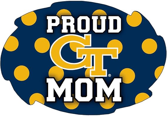 Georgia Institute of Technology Yellow Jackets NCAA Collegiate Trendy Polka Dot Proud Mom 5" x 6" Swirl Decal Sticker Officially Licensed Collegiate Product