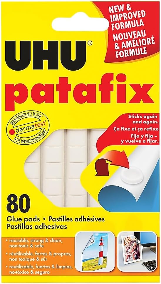 Uhu Tac Removable and Reusable Glue Pads for Fast & Cleanmounting, Non-Toxic, Ideal for Paper and Small Objects, 80 Tac Pads (99683),White (SAU99683)