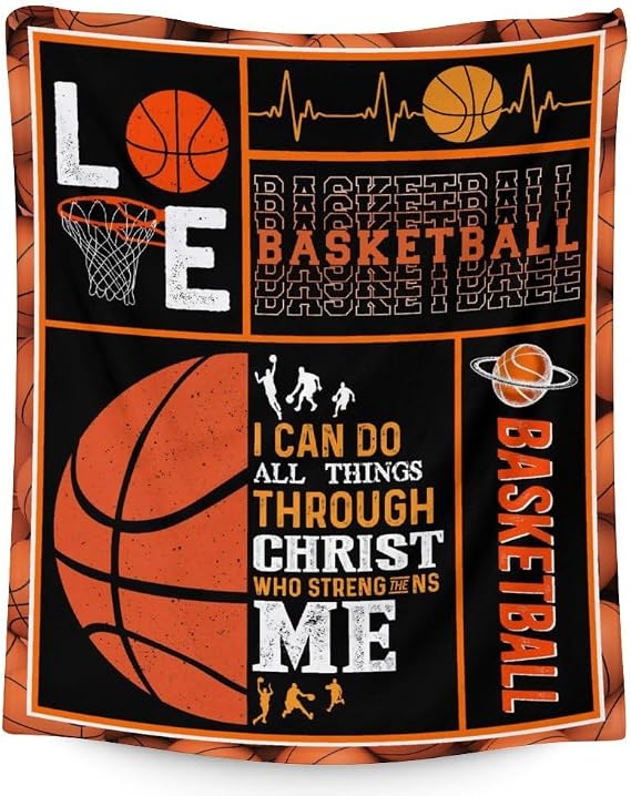 Kids Blankets - 60x50 Inches Throw Size Basketball Themed Stuff Gifts for Teens, Boys, Girls - Soft, Plush & Warm Blanket Accessories for Basketball Lovers Room Decor