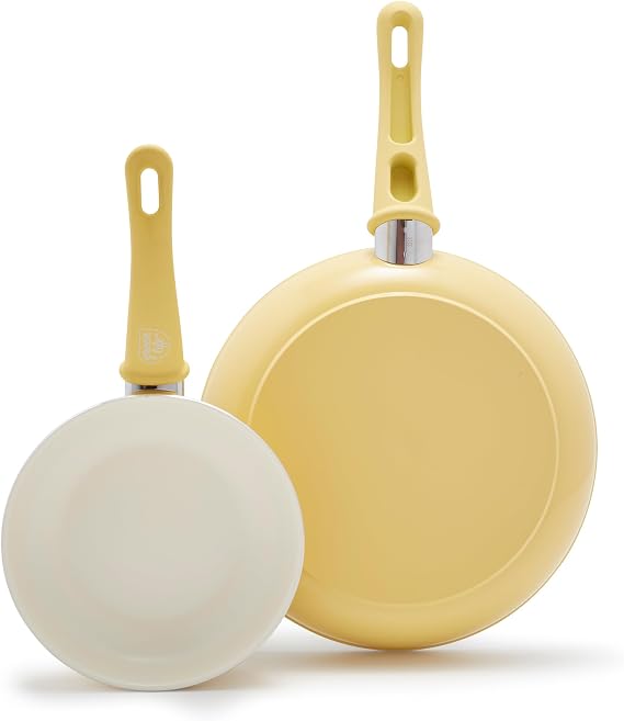GreenLife Non Stick Fry Pan Set (7" & 10"), Non-Toxic PFAS-Free Ceramic Skillets, Dishwasher & Oven Safe, Egg Omelet Frying Pans, Stay- Cool Handles, Kitchen Home Cooking Essentials, Yellow