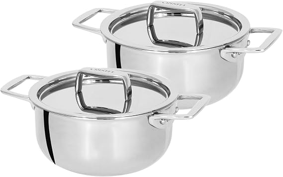 CRISTEL Castel'Pro Collection Set of 2 Mini Stewpan, Fixed Handle with Lids 0.35Qt., ST2F10CPF