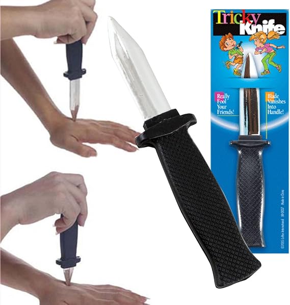 Two Pack Trick Plastic Fake Spring Retractable Knife Set [Bundle Combo] - 2 Toy Magic Classic Novelty Gag Knives - NOT Sharp - Fools Everyone - Kids, Adults, Teens