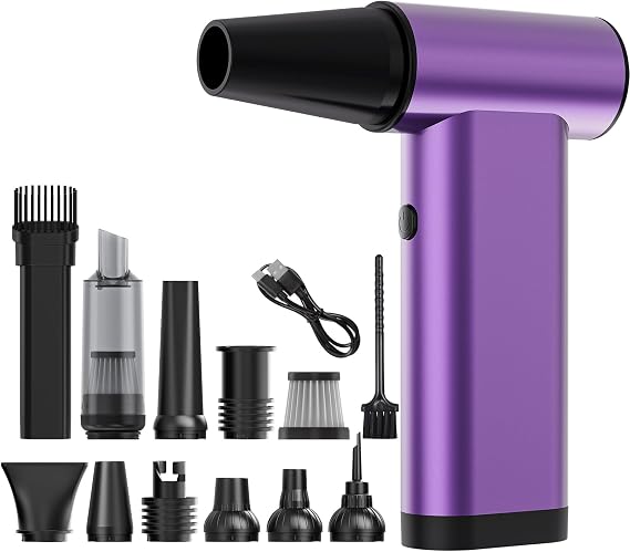 Compressed Air Duster 180000RPM, 3 in 1 Aluminum Electric Duster Brushless Motor, Mini Cordless Air Blower 3-Gear Adjustable, Turbo Jet Fan with Light, Handheld Vacuum Cleaner for PC/Car/Outdoor/Home