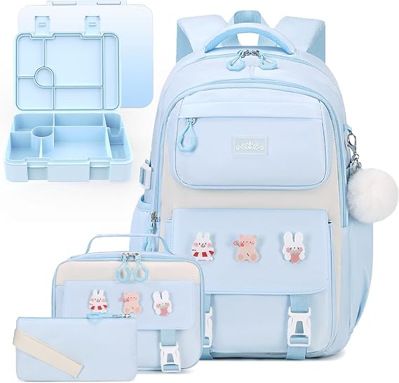 DIGOBAY 4PCS Girls Backpack with 43OZ Bento Box Lunch Bag Pencil Case