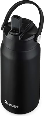 OLDLEY kids Water Bottle - 18oz Insulated Stainless Steel - Wide Straw Lid, Non Spill, Leakproof, Kids Water Bottle for School,Black