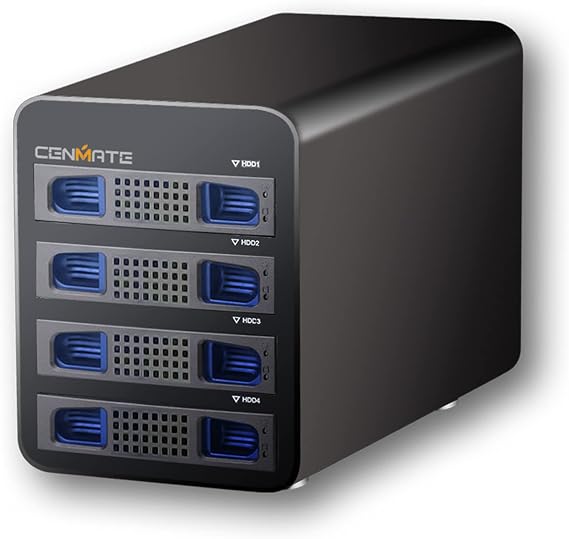 Cenmate 4 Bay External Hard Drive Enclosure for 2.5/3.5" SATA HDD/SSD(NO RAID) with USB A/C 3.0+eSATA Cable, 3.5 Hard Drive Reader Supports 72TB Capacity, Hot Swappable(NO NAS)