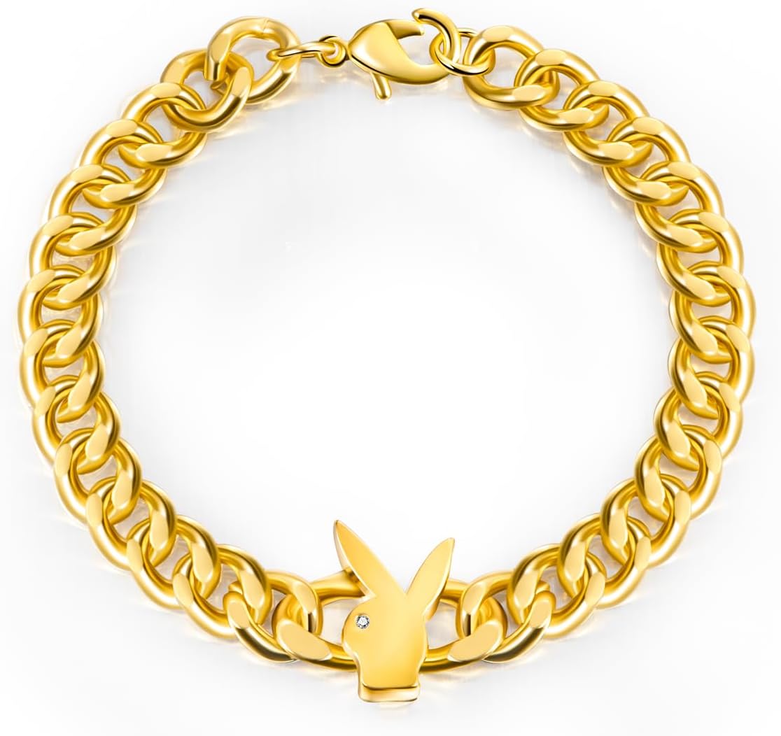 HELLOICE Easter Bunny Cuban Bracelet for Women Men 8mm 8inches Animal Rabbit Heads Link Chain Stainless Steel Hypoallergenic Classic Cuban Bracelet Classic Jewelry