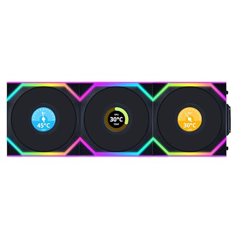 Lian Li UNI FAN SL Wireless LCD PC Fan 120mm RGB 3-Pack Reverse Blade Gaming PC Fans Black | PWM Fan - 40 ARGB LEDs - up to 1,900 RPM - Slot-in System - High Airflow - Low Vibration - Quiet
