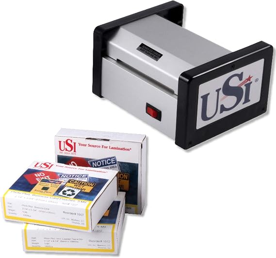USI HD 400 Heavy Duty Pouch Laminator Kit, Laminates Pouches up to 4 Inches Wide and 15 Mil Thick, ; Includes Business Card, Vertical Luggage Tag,and Military Size ID Pouches