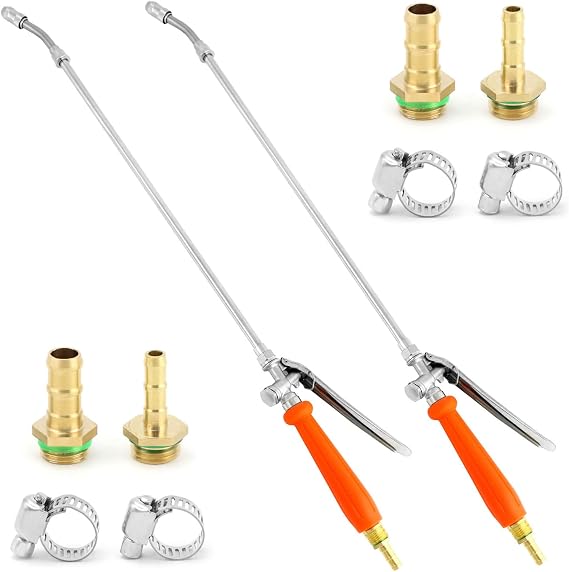 QWORK 2Pcs All Metal Replacement Sprayer Wand Kit - 29 Inch, Adjustable Nozzle, Brass Barbs Match 3/8'' & 1/4'' Hoses, Universal Sprayer Wand with Shut off Valve & 2 Hose Clamps