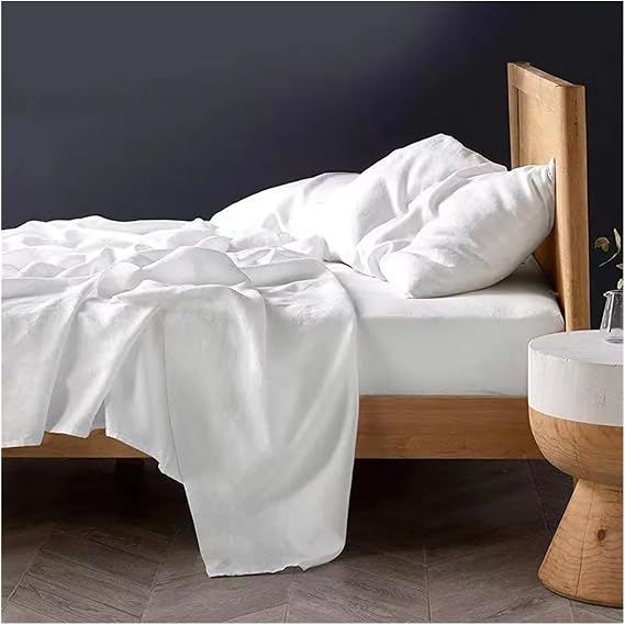 Bed, 3Pcs 100% Washed Linen Sheet Set Natural Flax Bed Sheets 2 Pillowcases Breatherable Soft Farmhouse Bedding Bedsheet Flat Sheet