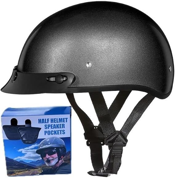 Daytona Helmets Skull Cap Half Helmet- DOT Approved- with Speaker Pockets