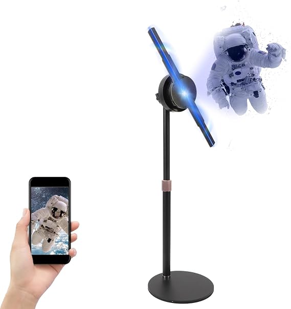 3D Holographic Fan, 256 LED Lights HD Hologram Fan Projector Advertising Displaying with Desktop Stand, APP Control, Built in 16GB, for for Android, for iOS