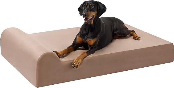 Barker Beds XL Orthopedic Dog Bed - 7" Pillow Top with Headrest - 75-120 lbs - Memory Foam for Joint Pain & Arthritis - Vet Recommended, Washable Cover - Made in USA - 52"x36"x7" - Khaki