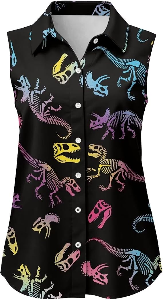 Animal Print Button Down Shirt for Women Sleeveless Summer Regular Fit Casual Blouses