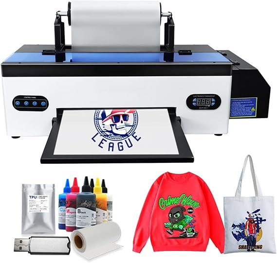 A3 DTF Printer with Fast Transfer Rate, L1800 DTF Transfer Printing Machine with White Stirring Kit & Roll Feeder, for DIY Print(Printer+Roll Film)(110v)