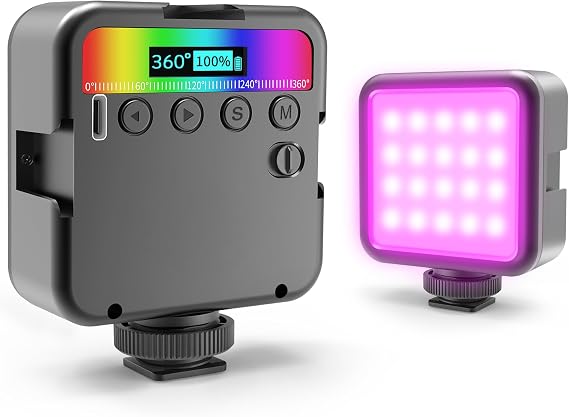 Altson Magnetic RGB Led Video Light LED Camera Light 360 Full Color Portable Photography Lighting Whit 3 Cold Shoe,,2000mAh Rechargeable CRI 96+/2500-9900K/13 Scene (Black)