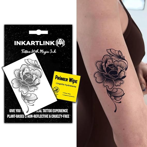 INKARTLINK Dark Flower Temporary Tattoos, Realistic Waterproof Fake Tattoos