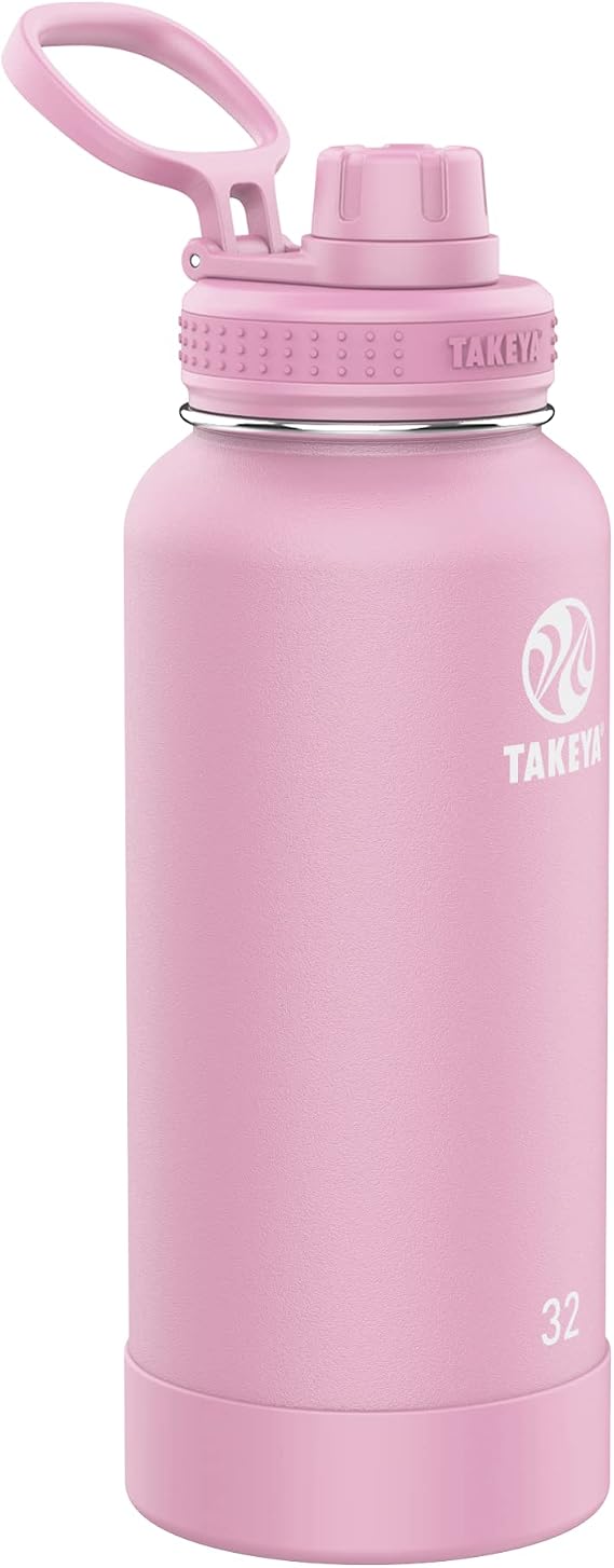 Takeya Actives Stainless Steel Water Bottle, Insulated Spout Lid, Keeps Drinks Cold 24 Hrs, Leakproof, Durable, Dishwasher Safe, Ideal for Gym, Travel, Fits Most Cup Holders, 32 oz/Pink Lavander