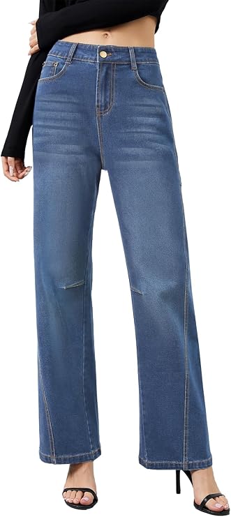 Metietila Womens Baggy Jeans High Waisted Wide Leg Jeans Patch Pocket Stretch Denim Pants Casual Comfort