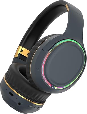 Foldable Wireless Over-Ear Headphones with RGB Lights, Bluetooth Headphones for Cell Phone, PC, Laptop, Suitable for Music, School, Workouts, and Gaming Blue