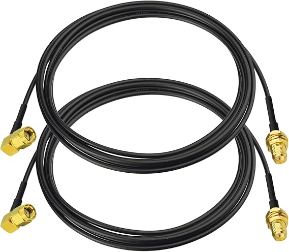 Yuslao RP-SMA Male Right Angle to RP-SMA Female Bulkhead Mount RG174 WiFi Antenna Extension Cable 3m 10 feet for WiFi Router USB Adapter IP Security Camera Wireless Network Card (2-Pack)