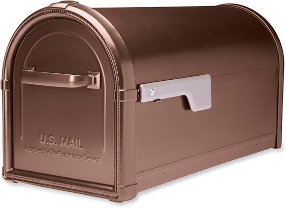 Architectural Mailboxes Hillsborough Post Mount Mailbox, Copper, Large | Galvanized steel build for outside with rust-resistant powder-coat finish and a magnetic door closure. USPS approved.